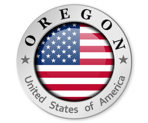 Wall Mural - Silver badge with Oregon and USA flag