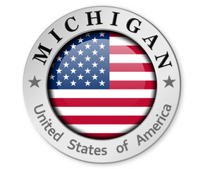 Wall Mural - Silver badge with Michigan and USA flag