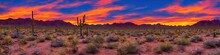 Arizona Sunset - Colorful And Vivid Southwestern Desert Panoramic Landscape Image Created By Generative AI