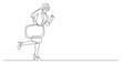 © OneLineStock - continuous line drawing vector illustration with FULLY EDITABLE STROKE - business traveler hurrying with baggage wearing face mask
