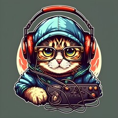 Wall Mural - cute gamer cat logo, generative AI