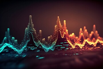 Fototapete - Abstract Sound waves. Frequency audio waveform, music wave HUD interface elements, voice graph signal cyberpunk, Generative ai
