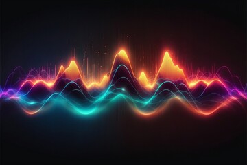 Fototapete - Abstract Sound waves. Frequency audio waveform, music wave HUD interface elements, voice graph signal cyberpunk, Generative ai