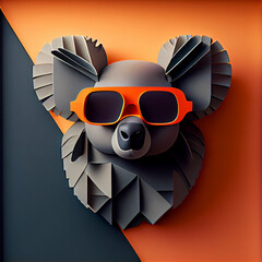 Wall Mural - Gray and Orange Paper Cut Design of Cute Koala Bear. Generative ai