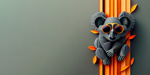 Wall Mural - Gray and Orange Paper Cut Design of Cute Koala Bear. Generative ai