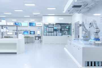 Poster - White futuristic digital laboratory interior in semiconductor manufacturing factory