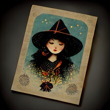  Pattern Post Card Witch Ilustration Vintage Paper Lighting Luminous  