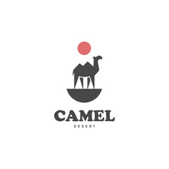 Sticker - camel logo standing in the desert design vector illustration