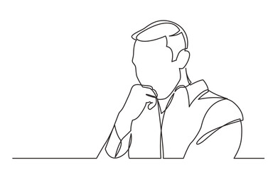 Wall Mural - continuous line drawing vector illustration with fully editable stroke of worried man