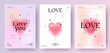 Modern design templates of Valentines day and Love card, banner, poster, cover set. Trendy minimalist aesthetic with gradients and typography, y2k backgrounds. Pale pink yellow, purple vibrant colors.