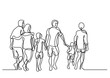 continuous line drawing vector illustration with FULLY EDITABLE STROKE - happy extended family walking