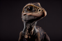 Portrait Of A Baby Dinosaur On A Black Background. Generative Ai
