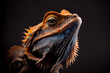 Leinwanddruck Bild - Portrait of a frilled lizard on a black background. generative ai