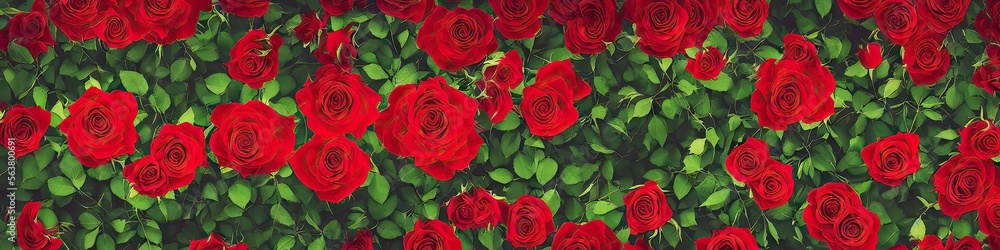 Gorgeous red roses - panoramic illustration of colorful red rose ...