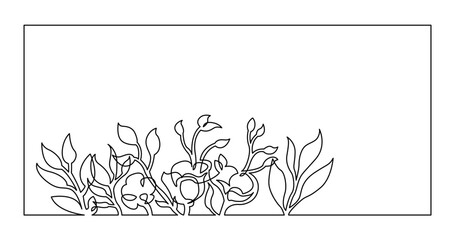 Poster - continuous line drawing vector illustration with FULLY EDITABLE STROKE - of garden flowers frame design