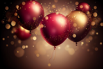 festlicher hintergrund mit luftballons und konfetti mit unscharfen hintergrund und bokeh lichter - g