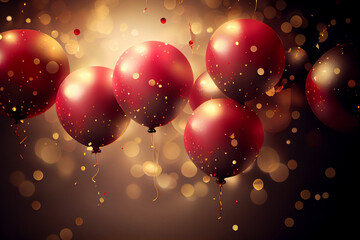 festlicher hintergrund mit luftballons und konfetti mit unscharfen hintergrund und bokeh lichter - g