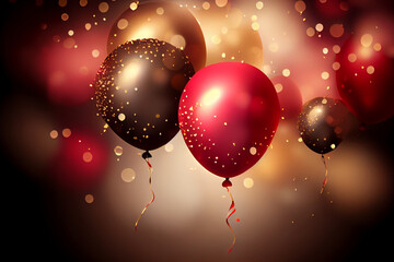 festlicher hintergrund mit luftballons und konfetti mit unscharfen hintergrund und bokeh lichter - g