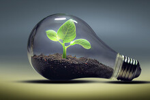 Sprout In A Light Bulb, The Idea Of Developing A Startup Innovation, New Thoughts Technology Concept Ai Generated