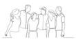 continuous line drawing vector illustration with FULLY EDITABLE STROKE of group of happy friends standing together and laughing