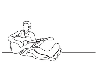 Wall Mural - continuous line drawing vector illustration with FULLY EDITABLE STROKE of sitting playing guitar