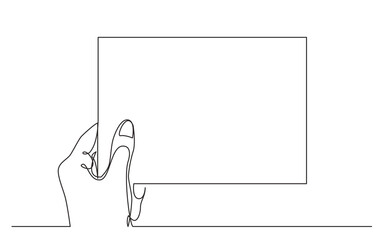 Wall Mural - continuous line drawing vector illustration with fully editable stroke of hand holding blank piece o