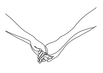 Sticker - continuous line drawing vector illustration with FULLY EDITABLE STROKE of hands holding together