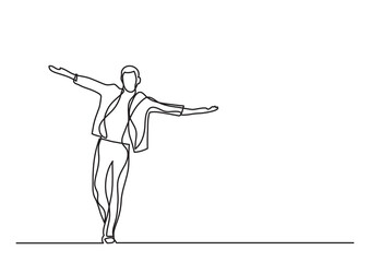 continuous line drawing vector illustration with FULLY EDITABLE STROKE of happy man walking