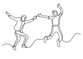 Wall Mural - continuous line drawing vector illustration with FULLY EDITABLE STROKE of two men having fun