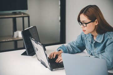 Wall Mural - Female programmer working on coding, software development and web design.Concept technology development.