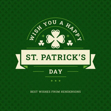 Happy St Patrick's Day Clover Ribbon Vintage Greeting Card Typography Template Vector