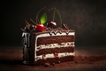 Delicious Black Forest Cake. Cake. Chocolate Cake. Generative AI