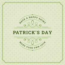 Happy St Patrick's Day Vintage Greeting Card Curved Elegant Ornate Typographic Template Vector