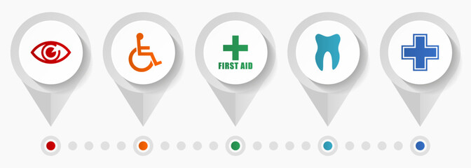 Leinwandbilder - Hospital vector icons, medicine and healthcare flat design web pointers collection, business concept infographic template