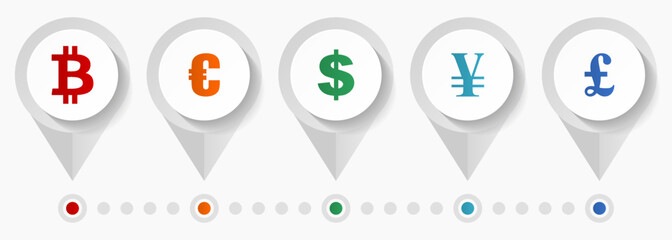 Aufkleber - Currency vector icons, money flat design web pointers collection, business concept infographic template