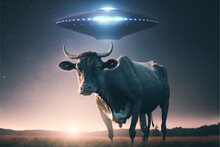 Astral Wallpapers Composition With Ufo And Cow Generative AI