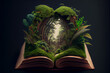 Leinwandbild Motiv A tropical rainforest jungle appearing opening a book, generative AI