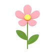 Pink chamomile elegant flower with stem 3d icon Easter decor element realistic illustration