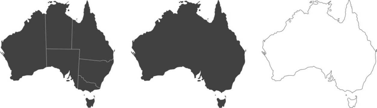 Fototapete - set of 3 maps of Australia - vector illustrations