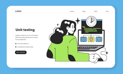 Sticker - unit testing level web banner or landing page. software testing methodology.
