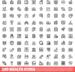 Canvas Print - 100 wealth icons set. Outline illustration of 100 wealth icons vector set isolated on white background