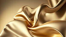 Gold Glistening Fabric Background With Wrinkles And Folds. Elegant, Wavy Wedding Wallpaper. Generative AI.
