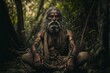 Old yogi siting in a jungle forest illustration generative ai