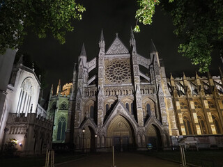 Poster - Westminster Abbey church at night in London