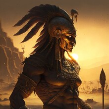 Ancient Indian Warrior In Sunrise, Generative AI