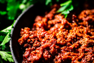 Poster - Aromatic bolognese sauce with parsley. 