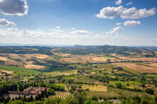 Italy, Tuscany, Montepulciano, View Of Countryside Landscape In Summer