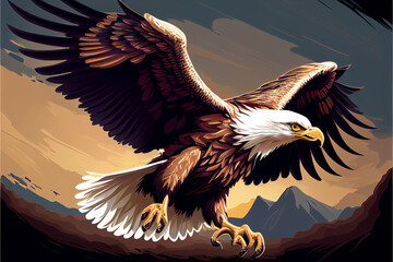 Wall Mural - Proud American Eagle in flight. AI generated