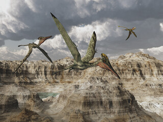 Wall Mural - Flugsaurier Pterodactylus über einer Gebirgslandschaft