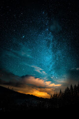 Wall Mural - night sky full of stars over the mountains. bieszczady, carpathians, poland.
